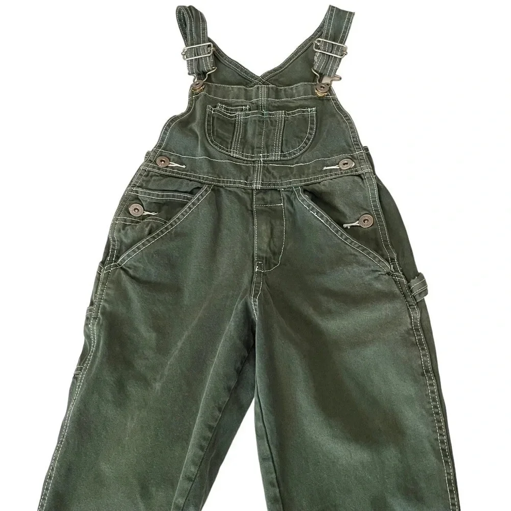 Gap Overalls Kids XXS Green Carpenter Contrast Stitch Utility Bibs